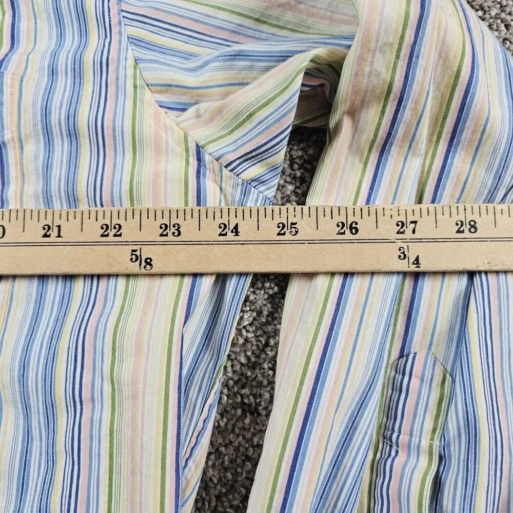 Vintage J Crew Shirt Mens 16.5 33 Blue Yellow Striped Oarsman Long Sleeve Button